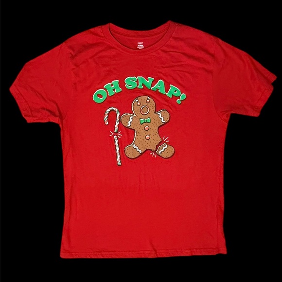 Oh Snap! Christmas Holiday Short Sleeve T-shirt Red Gingerbread Man - Medium - Picture 1 of 4